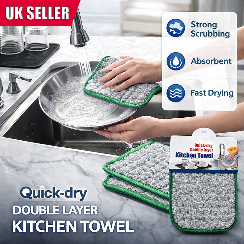 2 Pack Quick-Dry Dishwashing Cloths Double Layer Kitchen Sink Cleaning