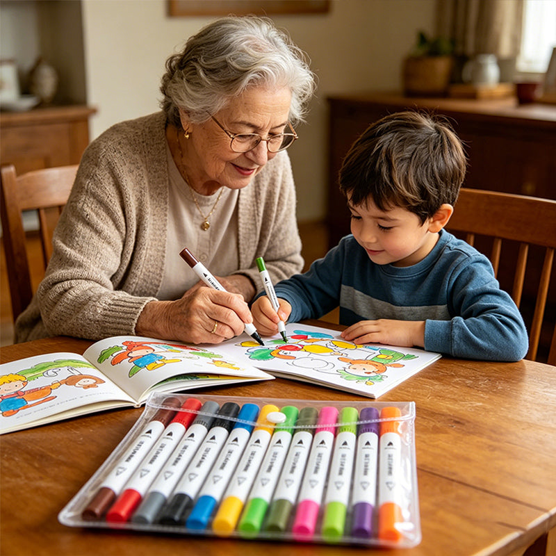 12 Colours Dual Tip Art Marker Pens Fineliners for Drawing & Colouring