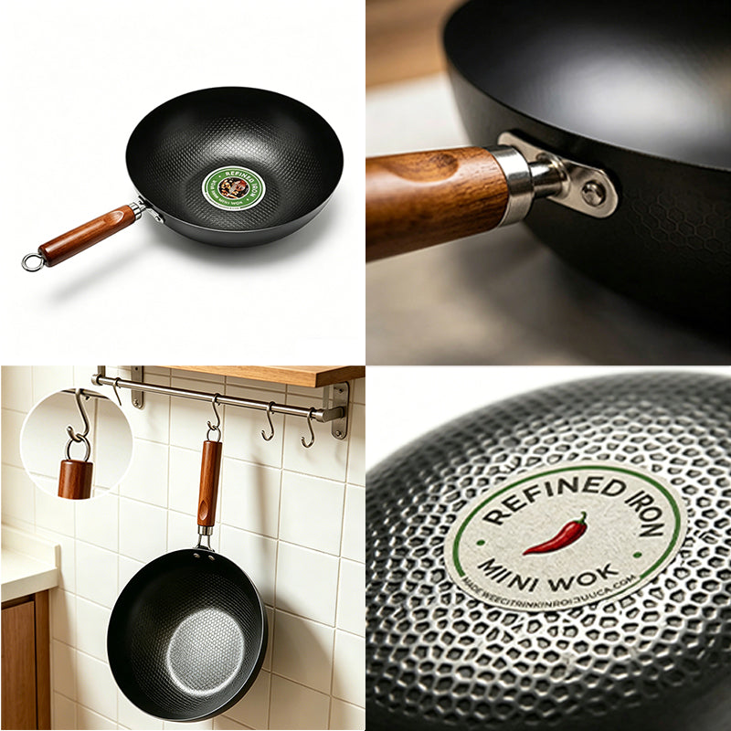 32cm Refined Iron Wok Non Stick Wood Handle Induction Gas All Hobs