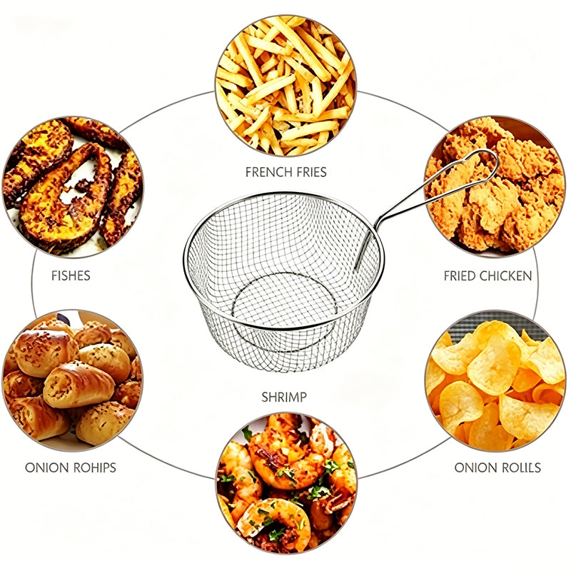 9 Inch Stainless Steel Fry Basket w/ Handle Deep Fryer Fries Chicken Shrimp