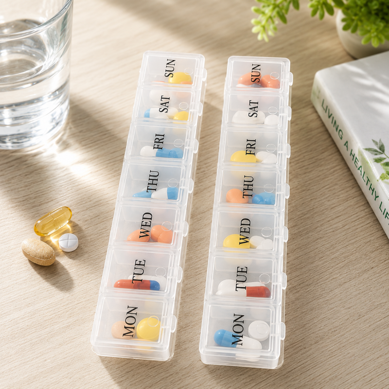 7 Day Weekly Pill Box 14 Compartments Medicine Tablet Organizer Dispenser
