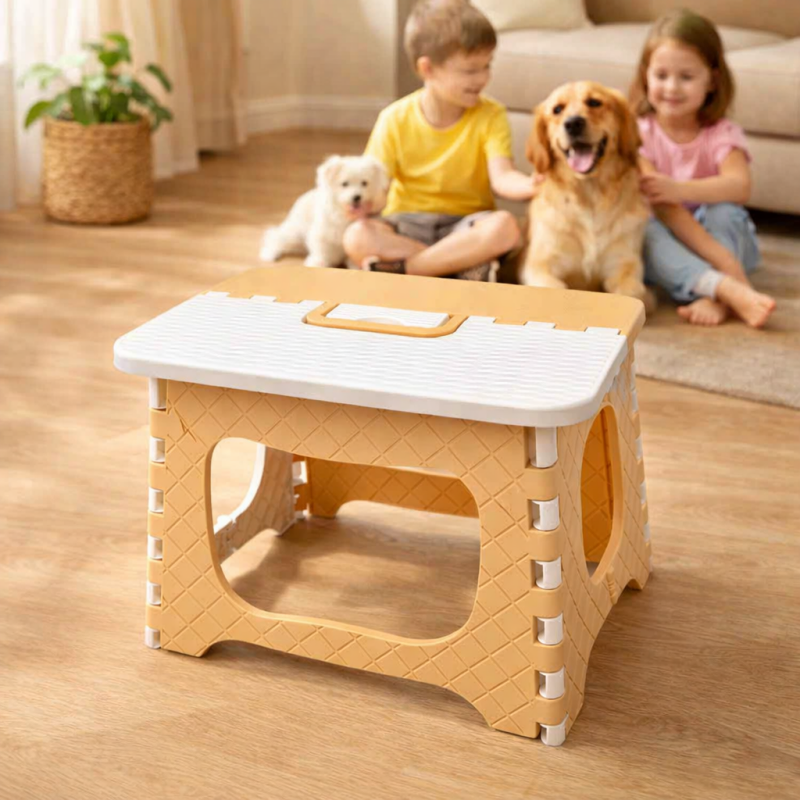 Heavy Duty Folding Step Stool Yellow Anti-Slip Camping Stool 300lb Capacity