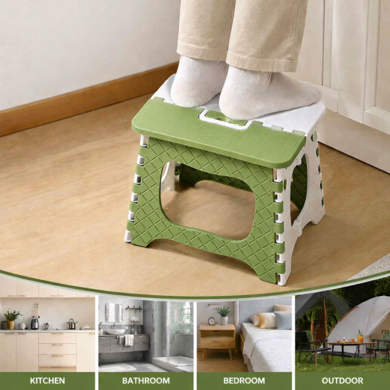 Heavy Duty Folding Step Stool Green Anti-Slip Camping Stool 300lb Capacity