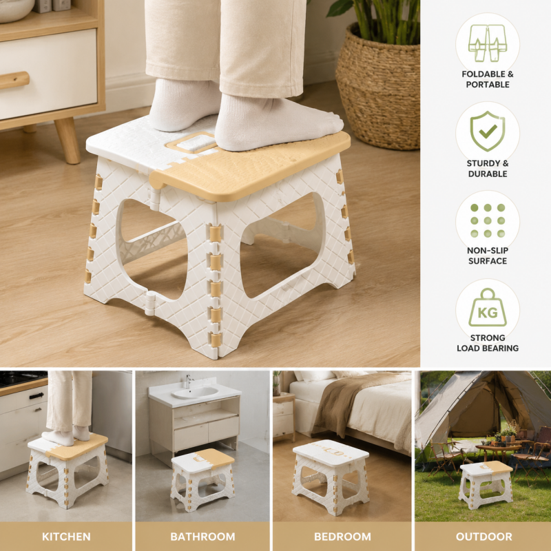 Heavy Duty Folding Step Stool Yellow Anti-Slip Camping Stool 300lb Capacity
