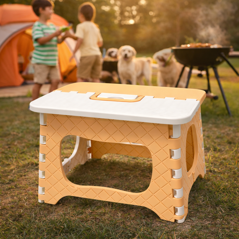 Heavy Duty Folding Step Stool Yellow Anti-Slip Camping Stool 300lb Capacity