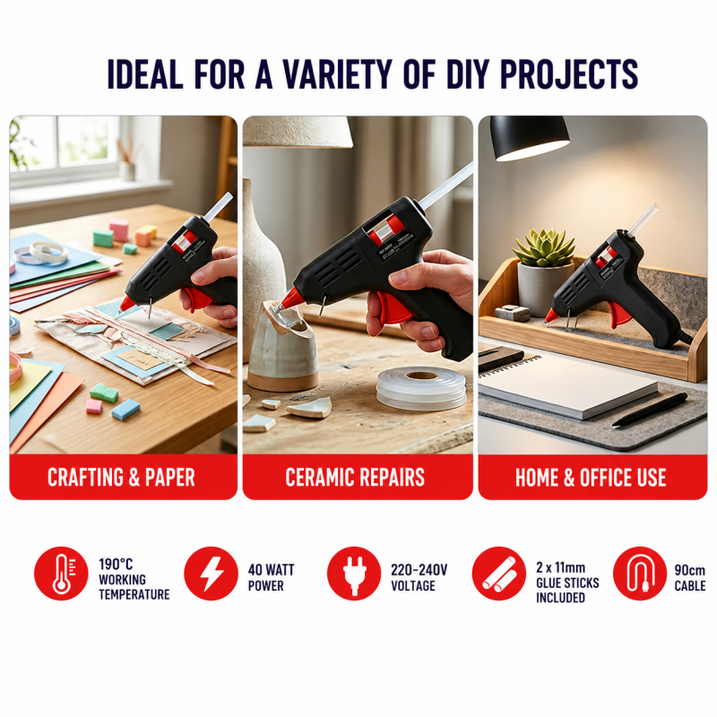 40W Hot Glue Gun Kit with 11mm Glue Sticks for DIY Crafts Repair Wood Metal
