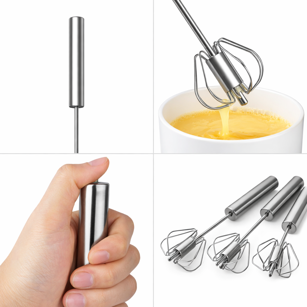 3PCS Semi Auto Egg Beater Hand Push Whisk Stainless Steel Blender Mixer