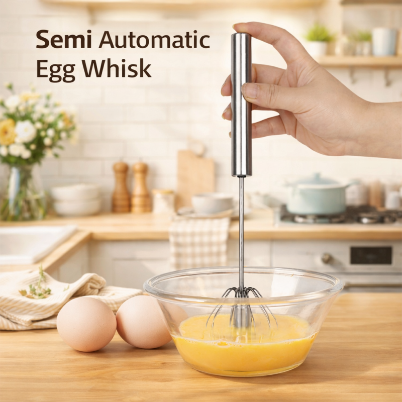 3PCS Semi Auto Egg Beater Hand Push Whisk Stainless Steel Blender Mixer