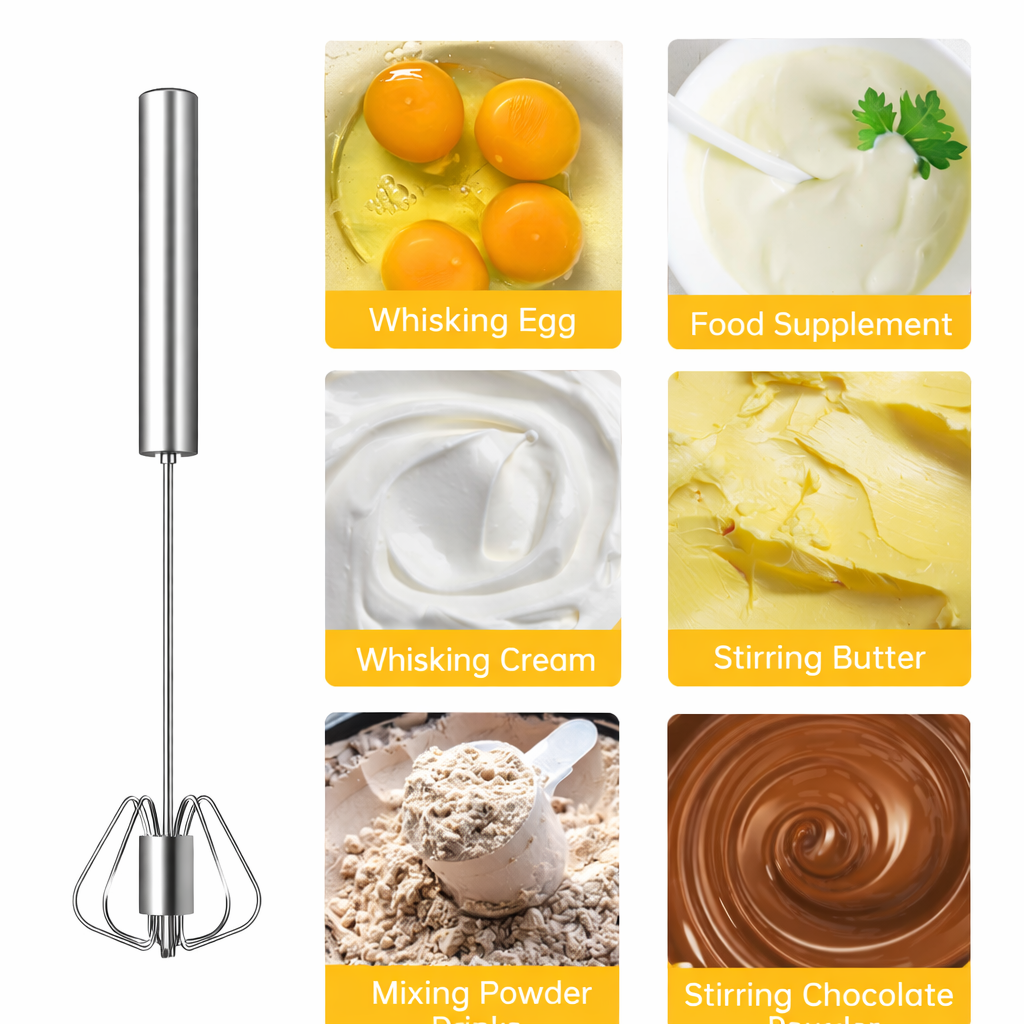3PCS Semi Auto Egg Beater Hand Push Whisk Stainless Steel Blender Mixer