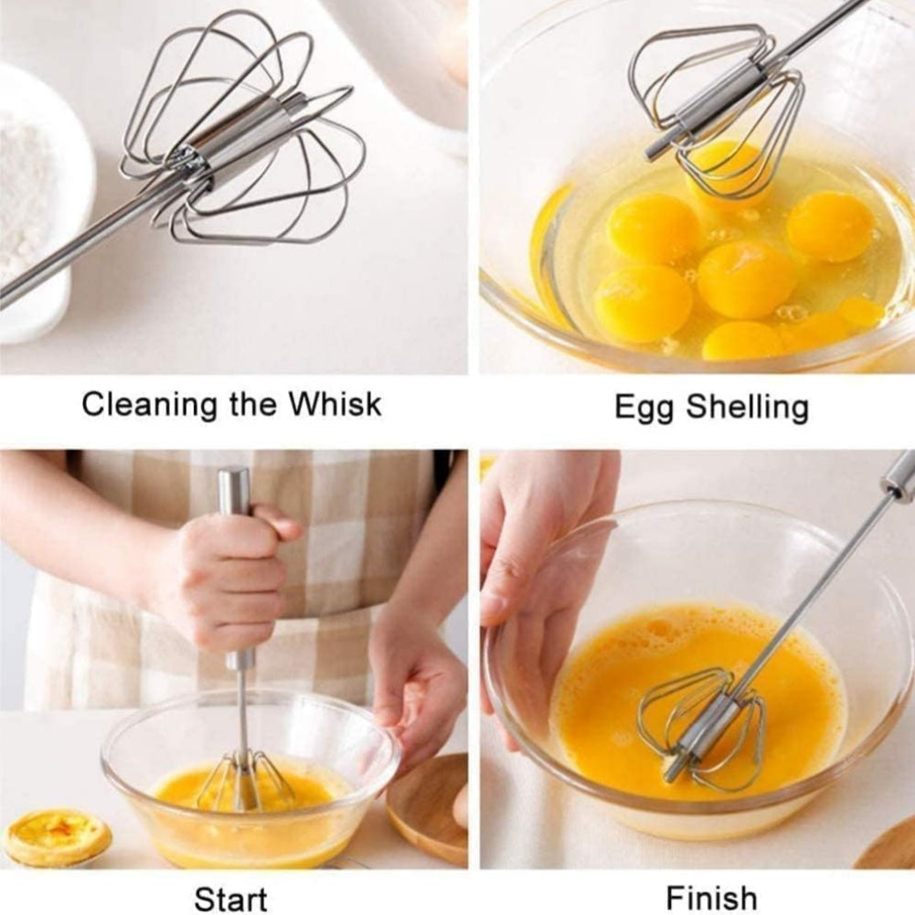 3PCS Semi Auto Egg Beater Hand Push Whisk Stainless Steel Blender Mixer