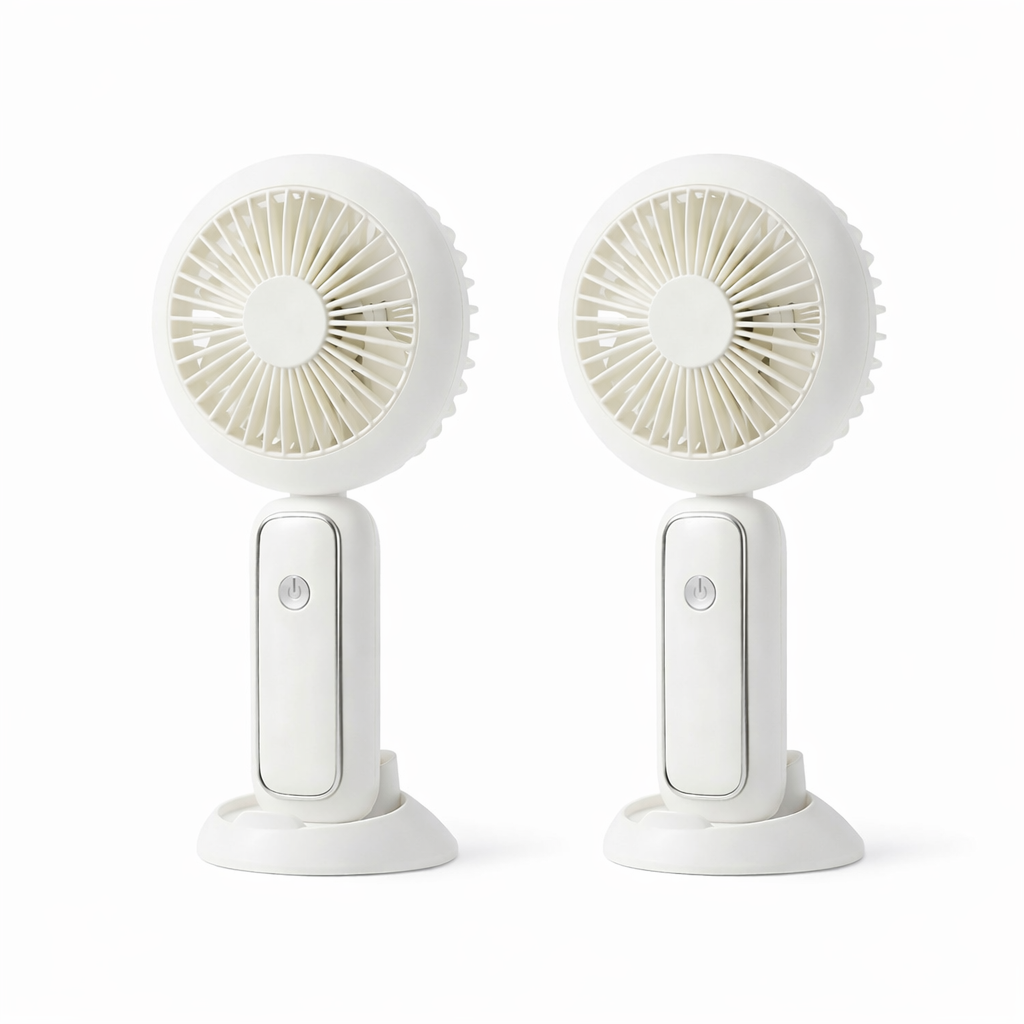 2 Pack LED Portable Rechargeable Handheld Fan Foldable Desk Fan w/ Base Travel