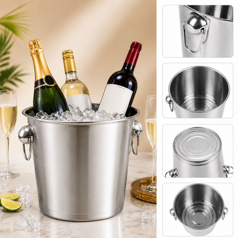 2 Pack 5L Stainless Steel Ice Buckets w/ Handles Beverage Tub Champagne Beer