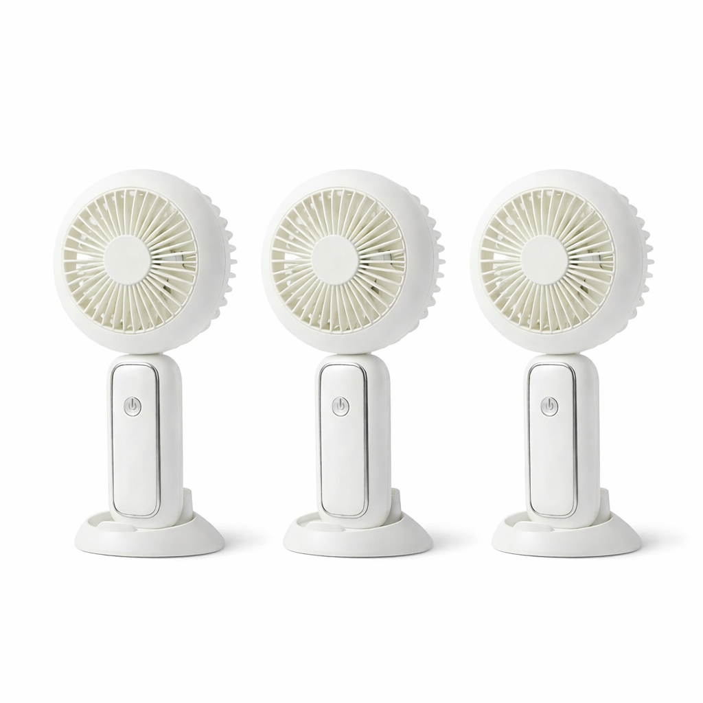3 Pack LED Rechargeable Handheld Fan Folding Desk Fan w/ Base Travel Cooler