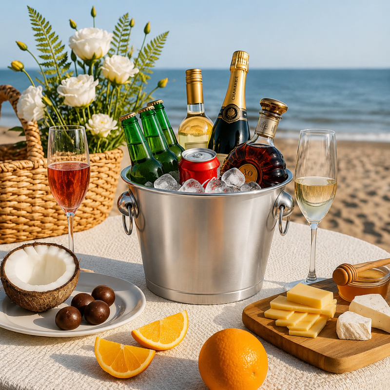 2 Pack 5L Stainless Steel Ice Buckets w/ Handles Beverage Tub Champagne Beer