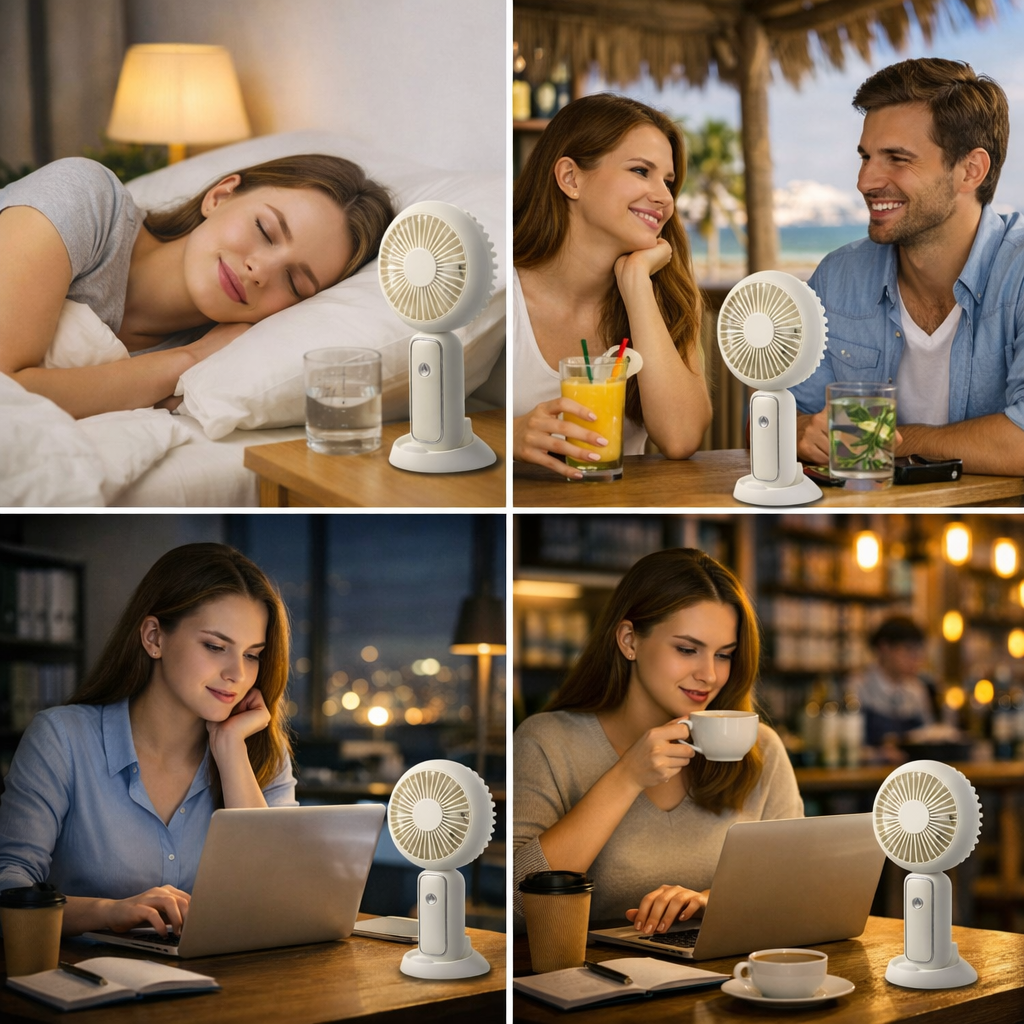 2 Pack LED Portable Rechargeable Handheld Fan Foldable Desk Fan w/ Base Travel