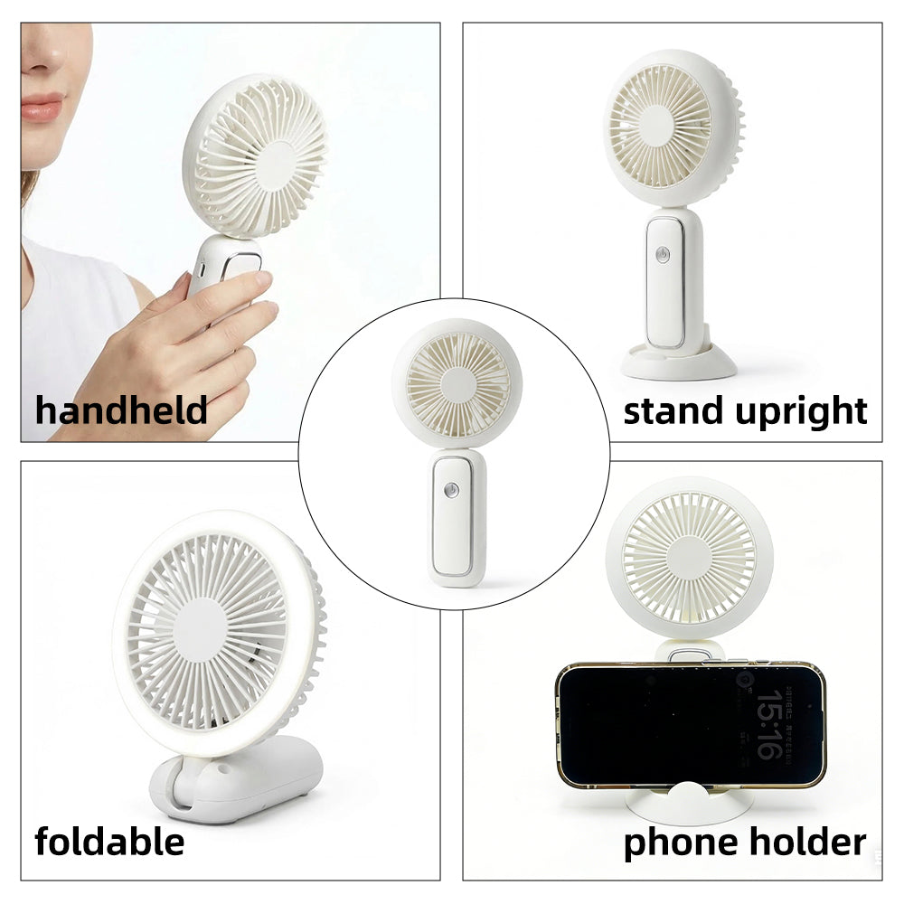 3 Pack LED Rechargeable Handheld Fan Folding Desk Fan w/ Base Travel Cooler