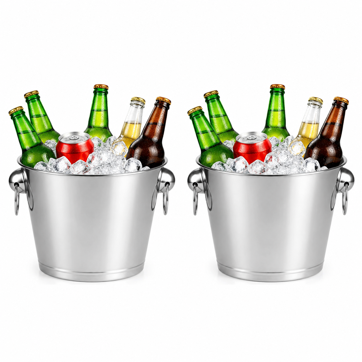 2 Pack 5L Stainless Steel Ice Buckets w/ Handles Beverage Tub Champagne Beer