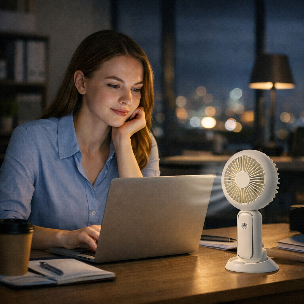 2 Pack LED Portable Rechargeable Handheld Fan Foldable Desk Fan w/ Base Travel