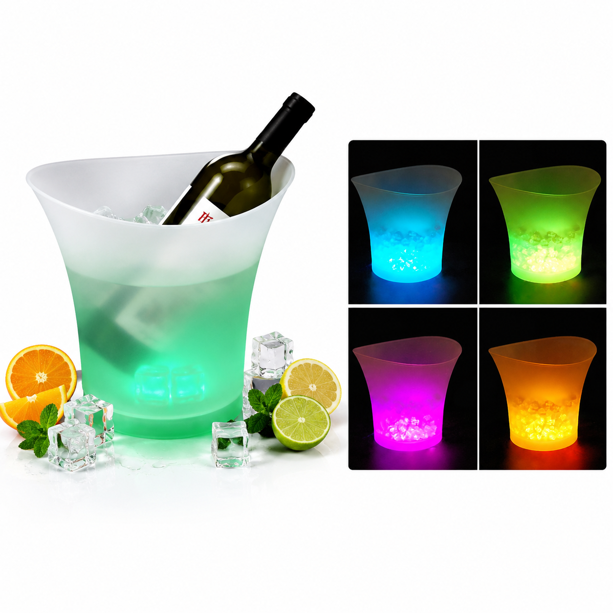 2 Pack 5L LED Colour Changing Ice Bucket Drinks Cooler Tub Champagne Beer Ba