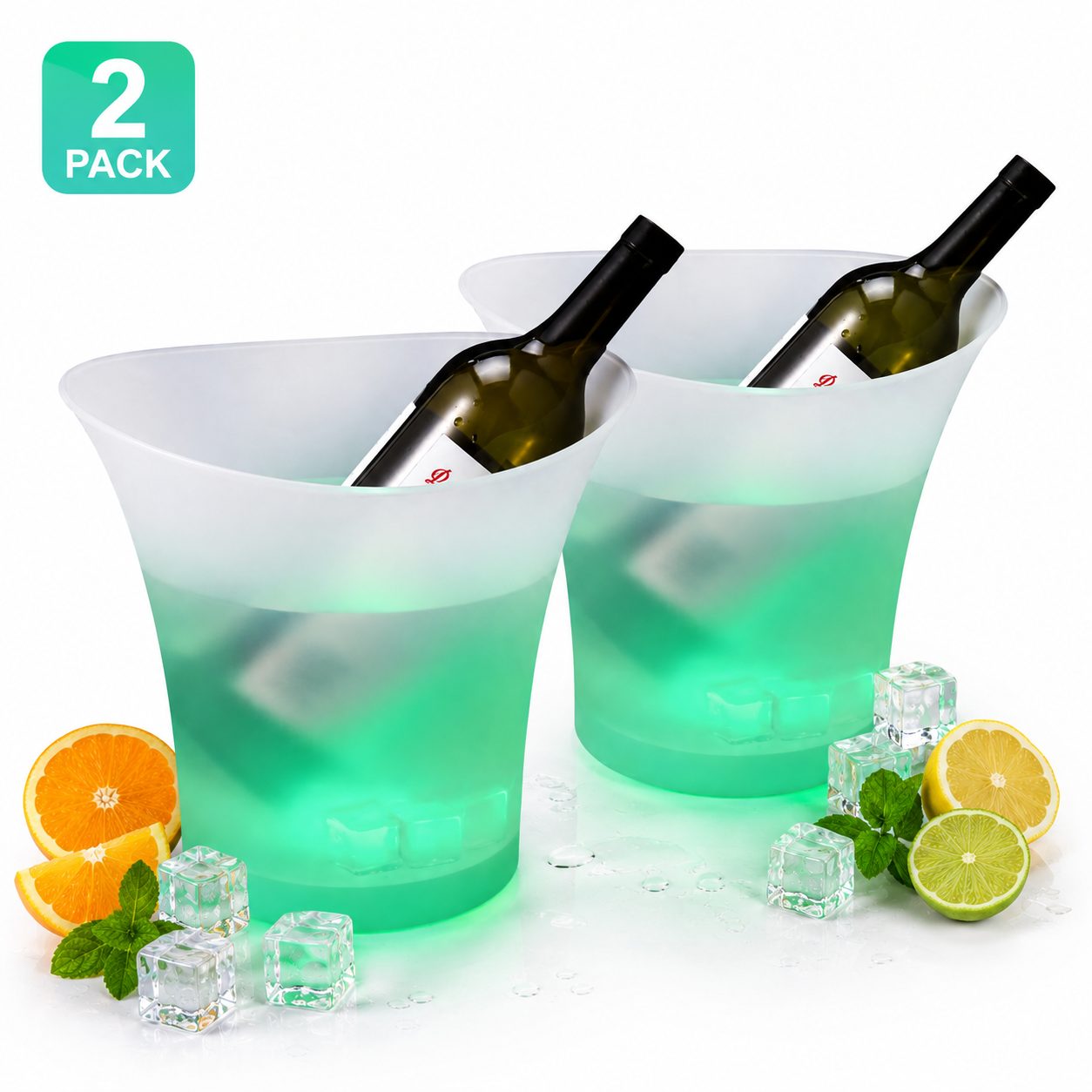 2 Pack 5L LED Colour Changing Ice Bucket Drinks Cooler Tub Champagne Beer Ba