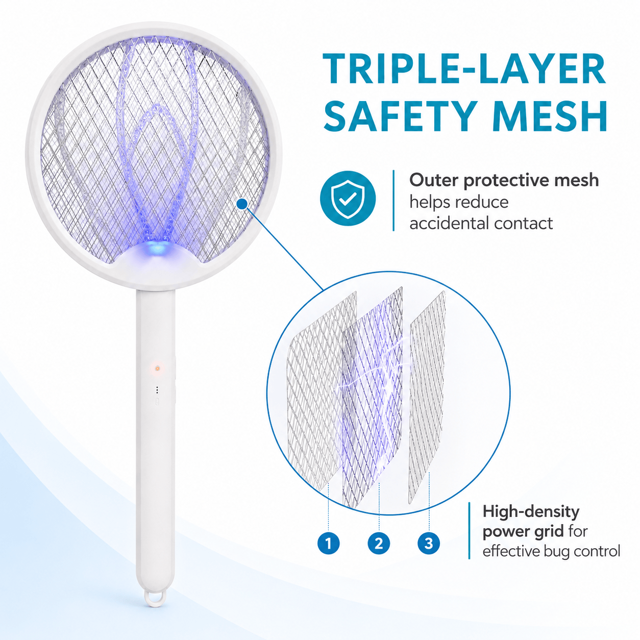 Electric Fly Swatter 3500V Rechargeable Fly Zapper USB-C Mosquito Killer