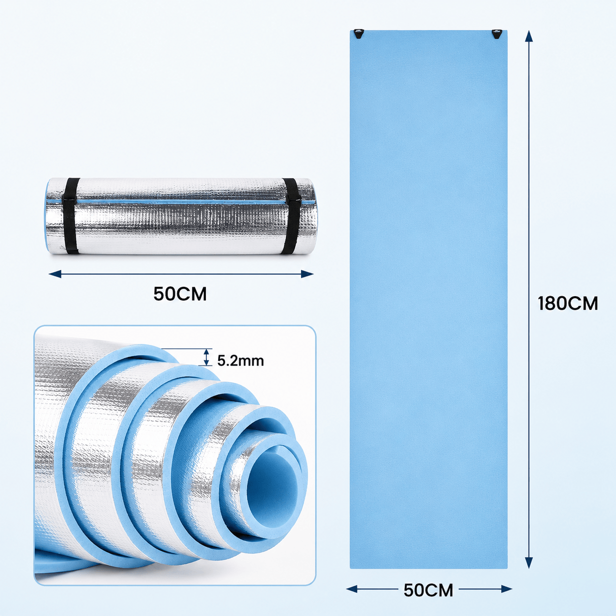 Camping Sleeping Mat Roll Up Foam Foil Waterproof Insulated Mattress 180x50cm
