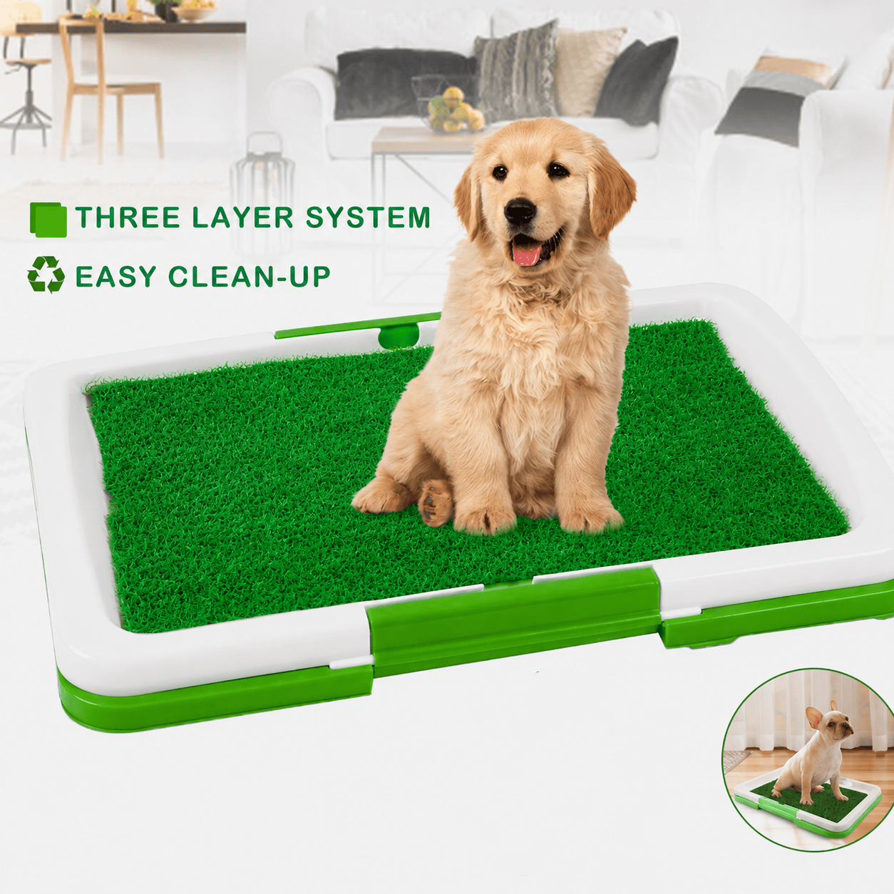 Dog Grass Pad with Tray Artificial Grass Puppy Toilet Training Mat 52x45.5cm