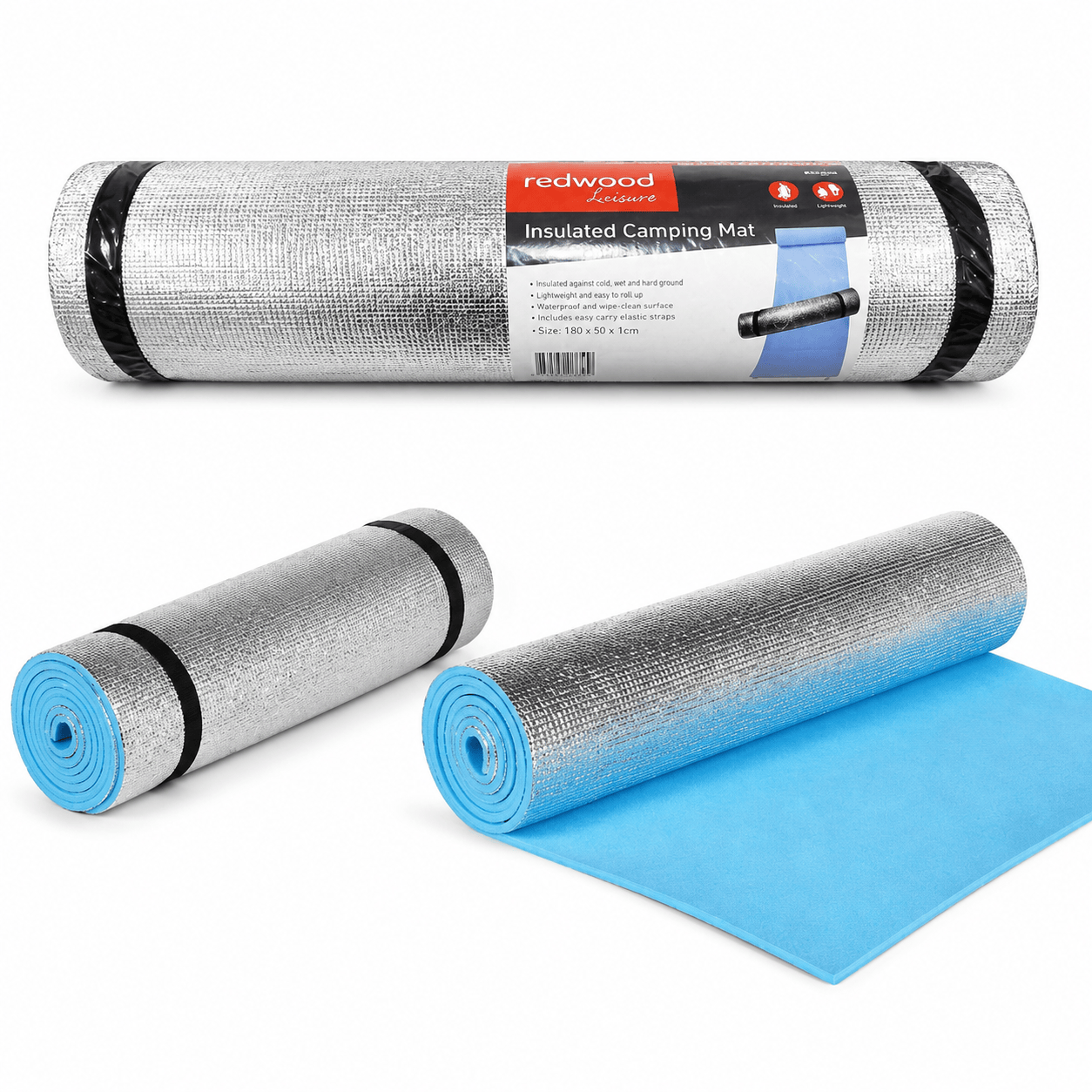 Camping Sleeping Mat Roll Up Foam Foil Waterproof Insulated Mattress 180x50cm