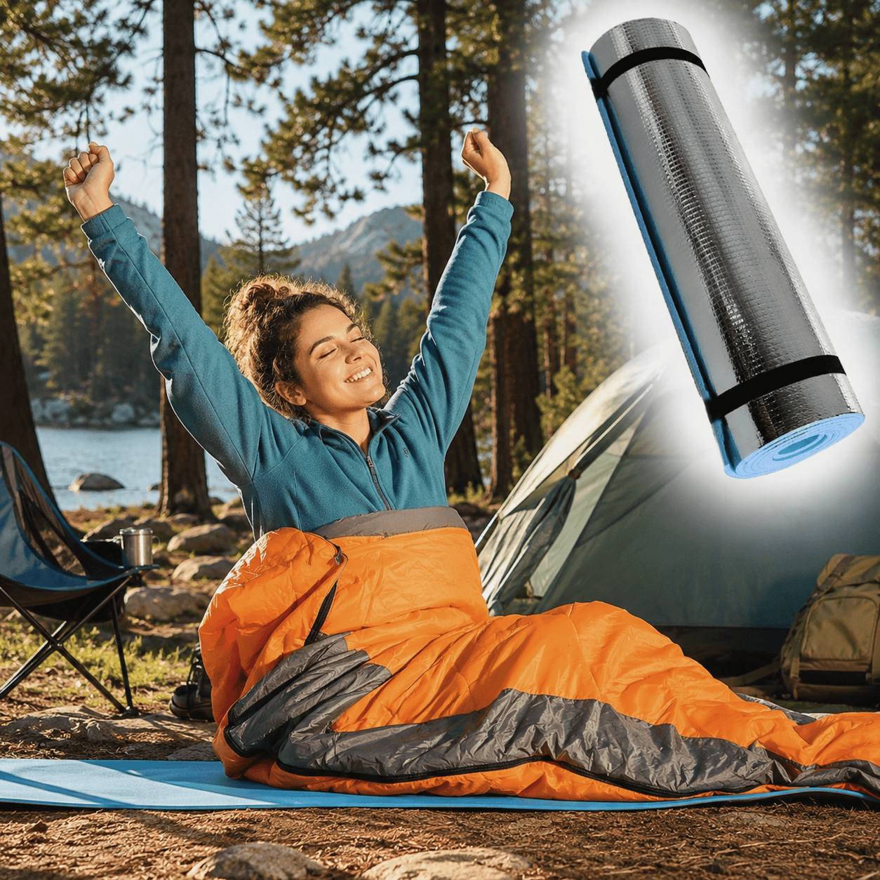 Camping Sleeping Mat Roll Up Foam Foil Waterproof Insulated Mattress 180x50cm