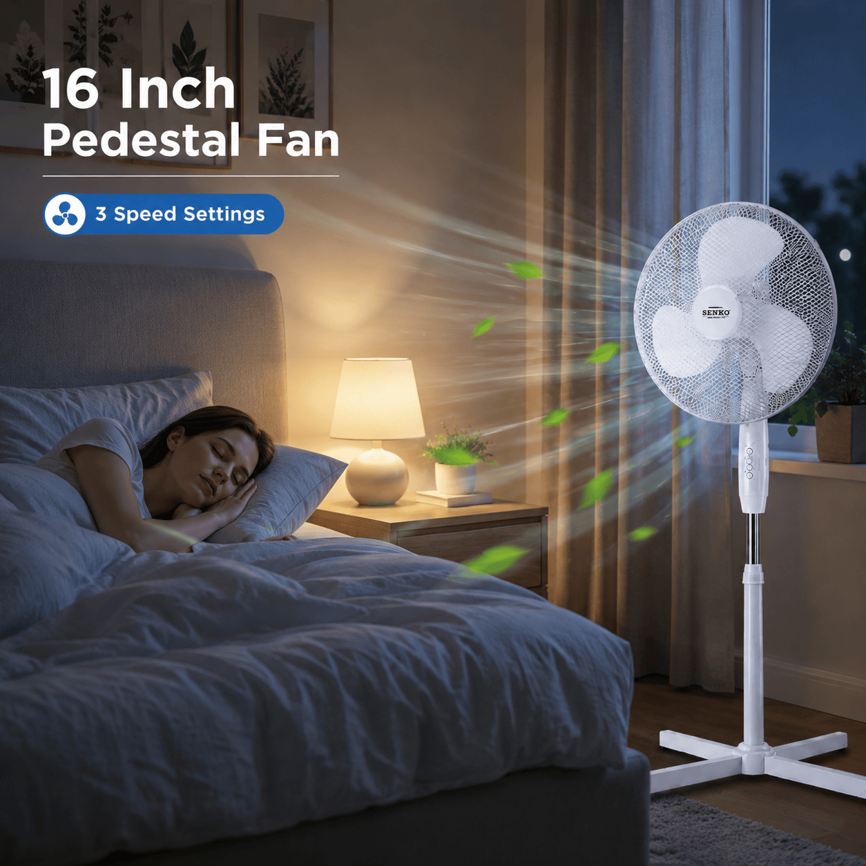 16" Pedestal Fan Cross Base Stand Fan 3 Speed Portable Home Office White