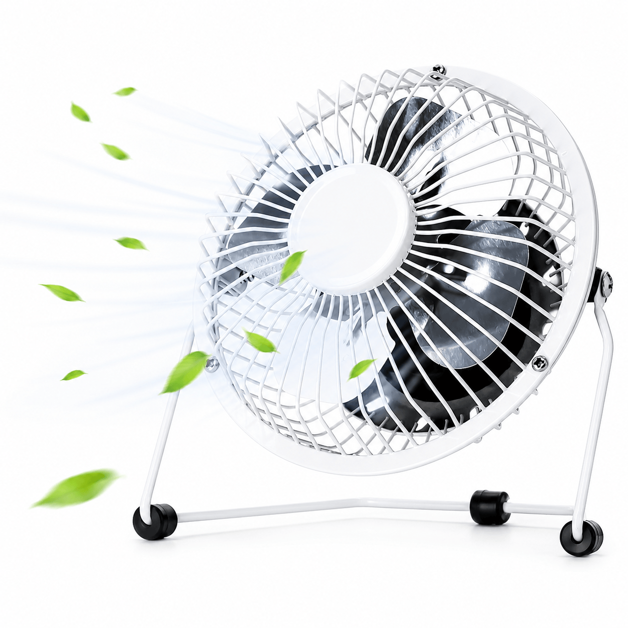 4" USB Desk Fan Mini Portable Cooling Fan Metal Frame for Office Laptop White