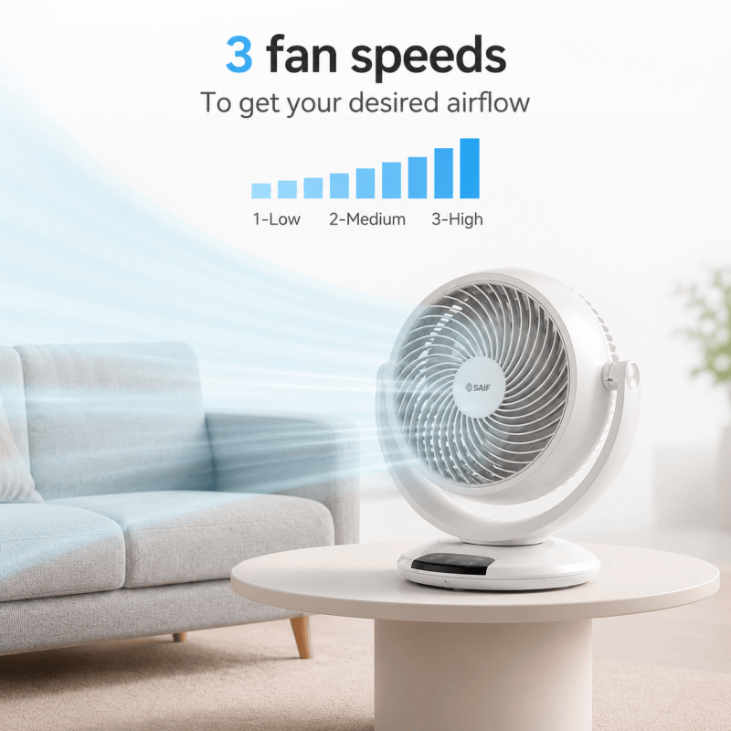 8" Remote Control Table Fan Air Circulator Desk Fan LED Display 3 Speed 50W