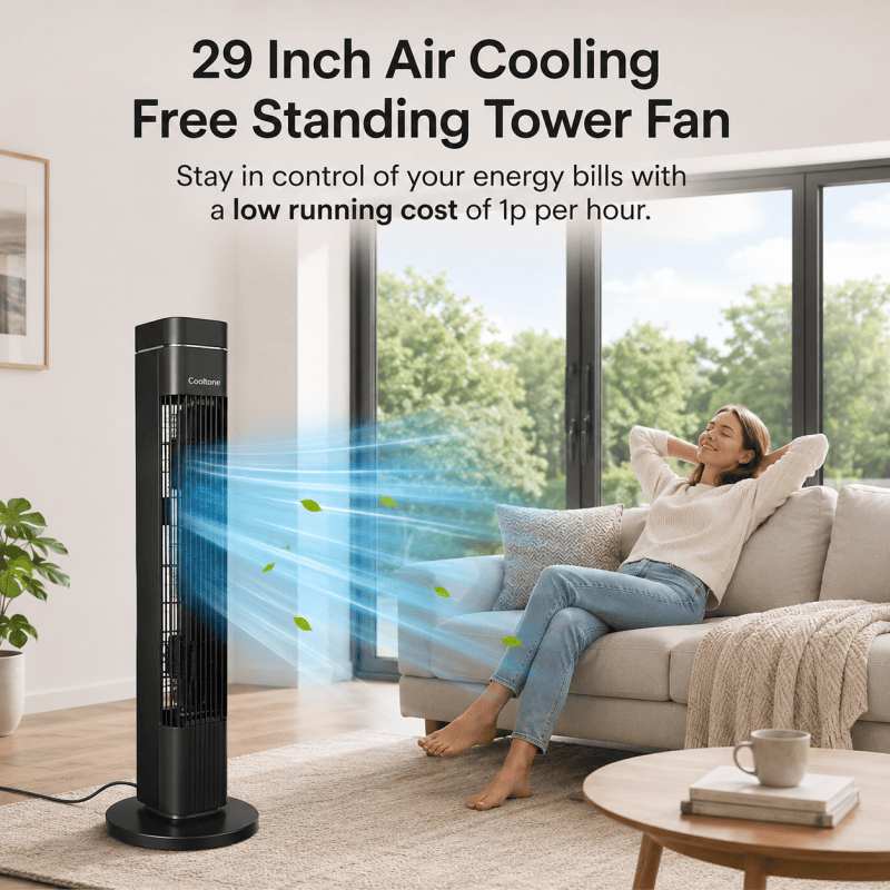 29" Tower Fan Free Standing Air Cooling Fan 3 Speed Quiet Portable Black