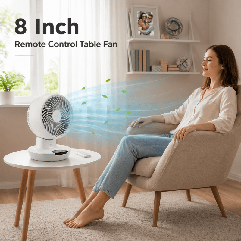 8" Remote Control Table Fan Air Circulator Desk Fan LED Display 3 Speed 50W