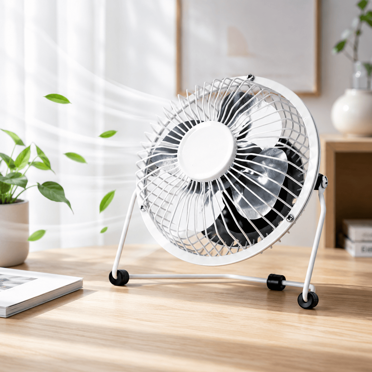4" USB Desk Fan Mini Portable Cooling Fan Metal Frame for Office Laptop White