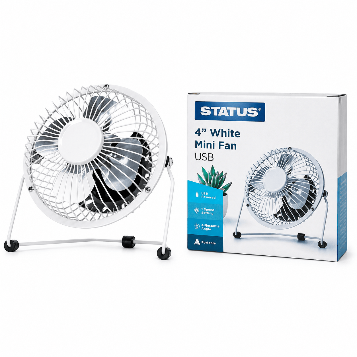 4" USB Desk Fan Mini Portable Cooling Fan Metal Frame for Office Laptop White