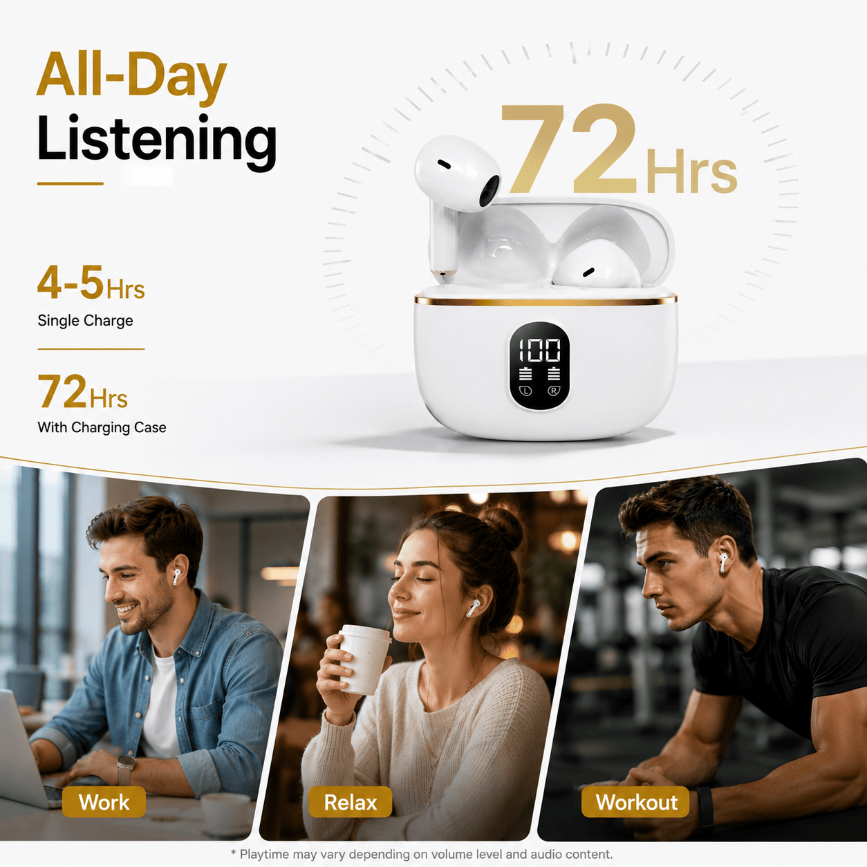 Wireless Earbuds Bluetooth Headphones LED Display Noise Cancelling Sports