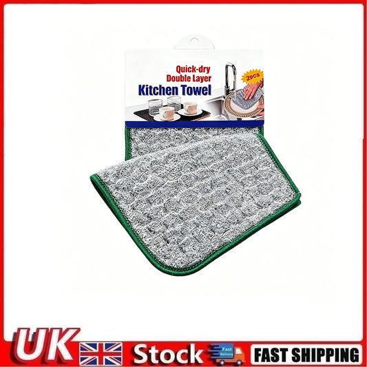 2 Pack Quick-Dry Dishwashing Cloths Double Layer Kitchen Sink Cleaning