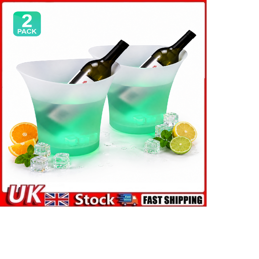 2 Pack 5L LED Colour Changing Ice Bucket Drinks Cooler Tub Champagne Beer Ba
