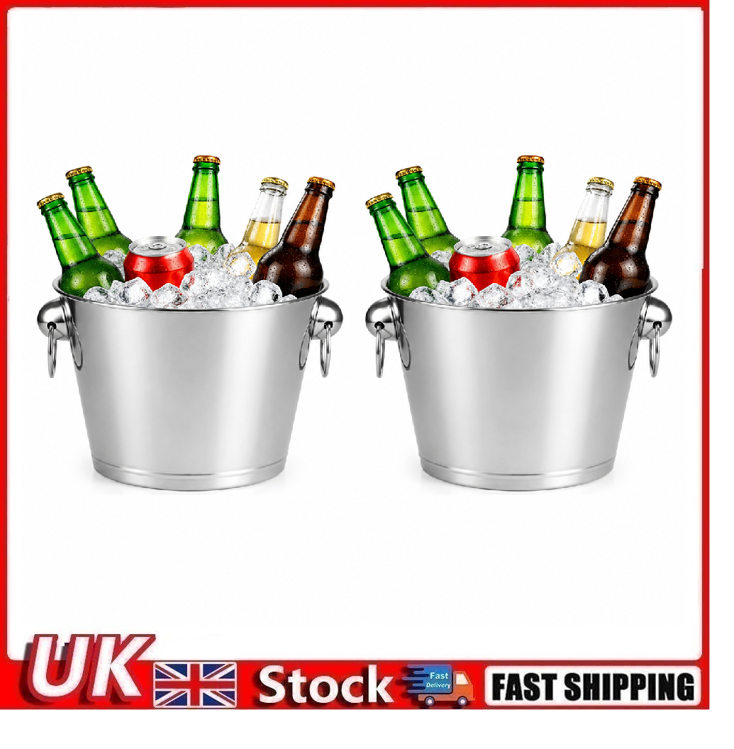 2 Pack 5L Stainless Steel Ice Buckets w/ Handles Beverage Tub Champagne Beer