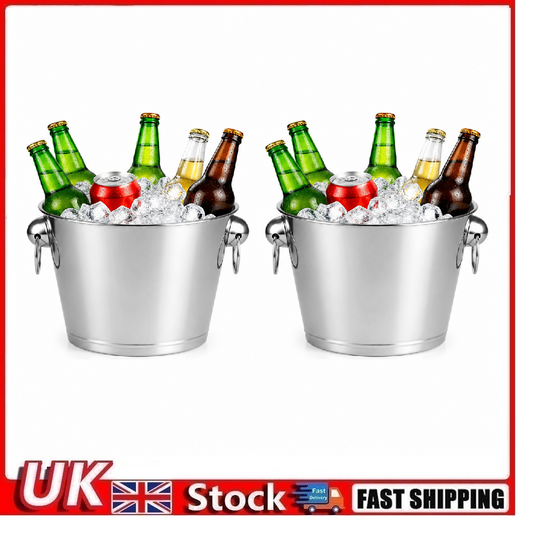 2 Pack 5L Stainless Steel Ice Buckets w/ Handles Beverage Tub Champagne Beer