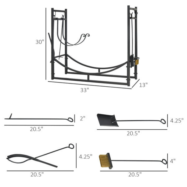 Black Firewood Rack 33" L x 13" W x 30" H