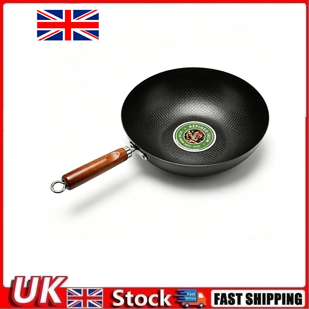 32cm Refined Iron Wok Non Stick Wood Handle Induction Gas All Hobs