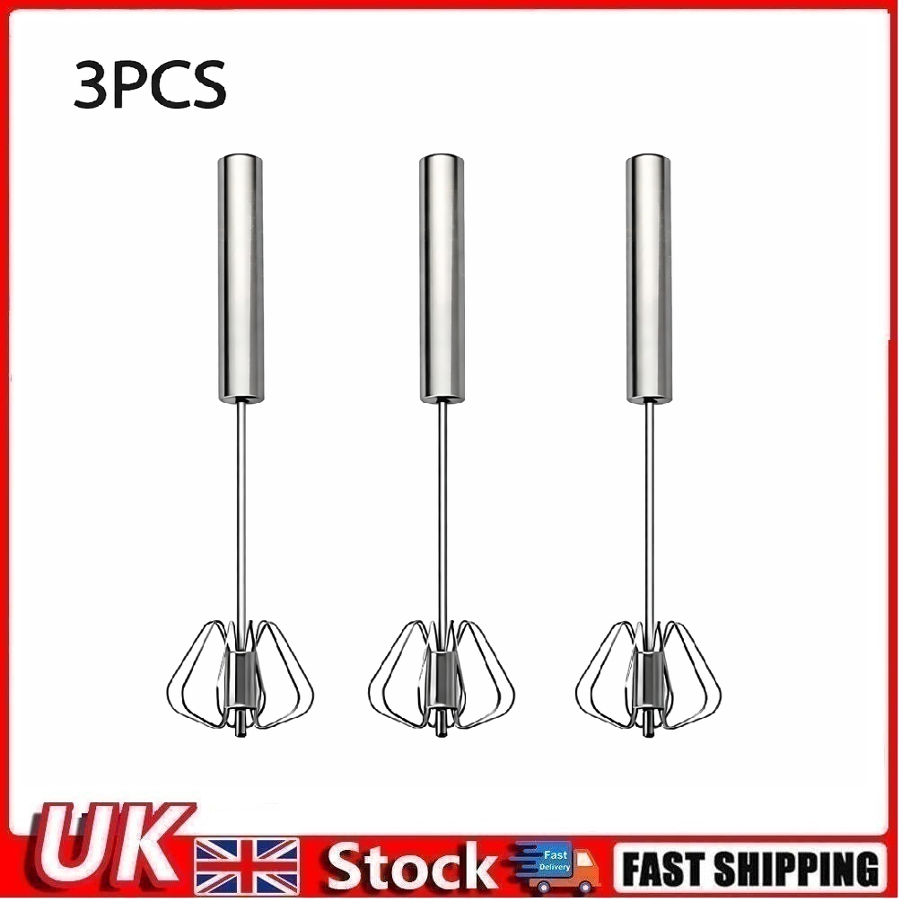 3PCS Semi Auto Egg Beater Hand Push Whisk Stainless Steel Blender Mixer