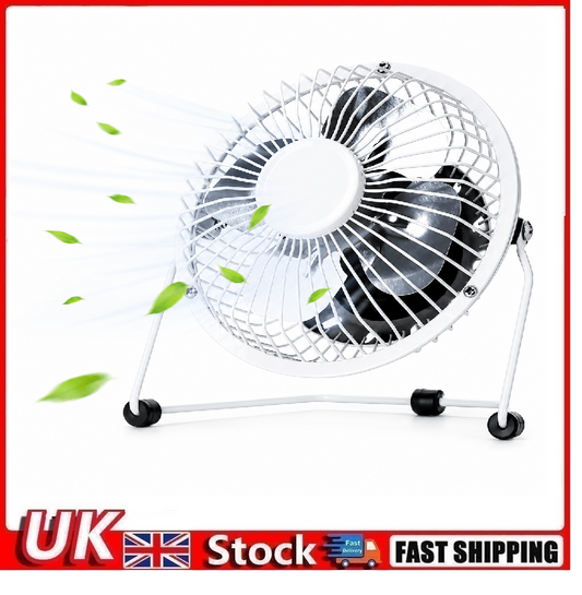 4" USB Desk Fan Mini Portable Cooling Fan Metal Frame for Office Laptop White