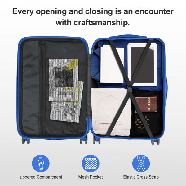 Premium ABS Luggage Set with Diamond Pattern & Non-TSA Locks (4-Piece, Navy Blue) 77.00×48.00×29.00cm (13.2kg)