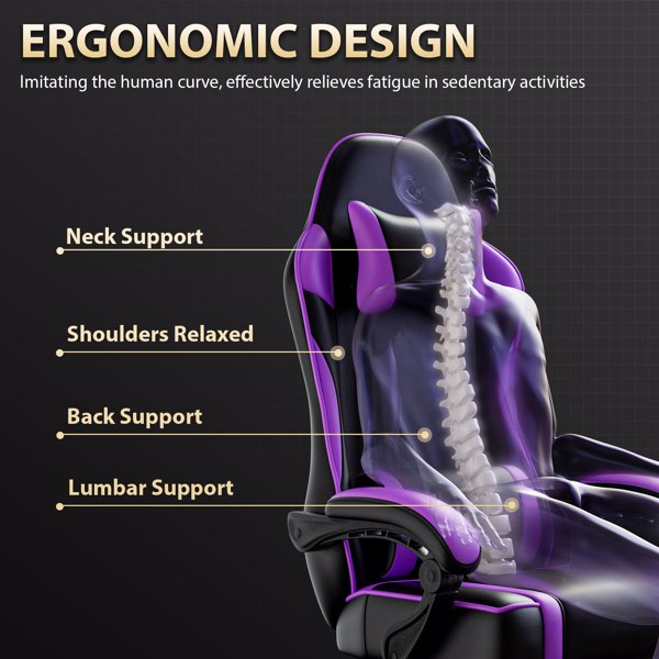 Purple Gaming Chair, Computer Chair with Footrest and Lumbar Support, Ergonomic Video Game Chair with Headrest, Height Adjustable Gamer Chair Office Desk Chair