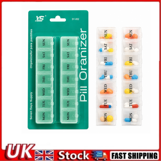 7 Day Weekly Pill Box 14 Compartments Medicine Tablet Organizer Dispenser