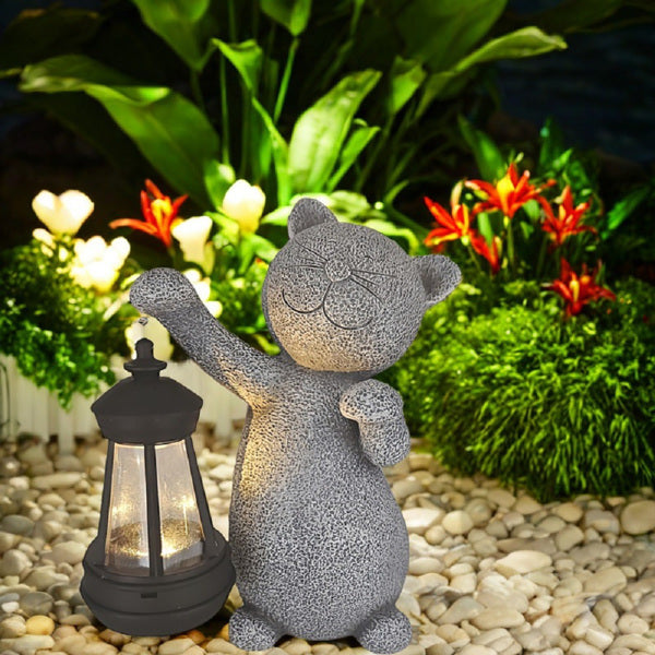 Cat Statue Solar Garden Ornaments Outdoor, Waterproof Garden Statue Figurine Sculpture Funny Home Lawn Decor Garden Accessories