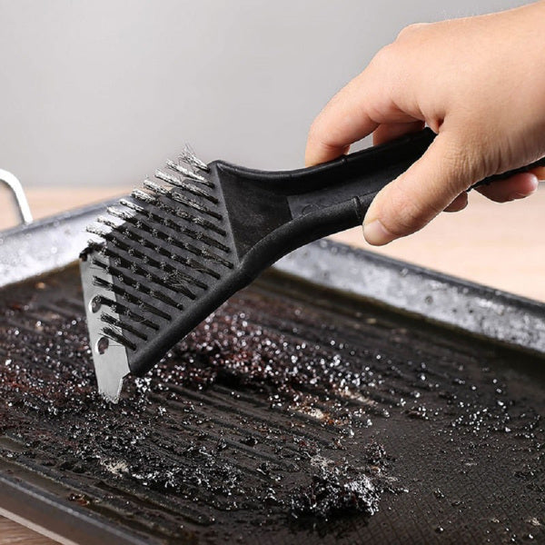 Portable Stainless Steel BBQ Cleaning Brush with Ergonomic Handle BBQ Cleaner Brush for Grill Camping Parties